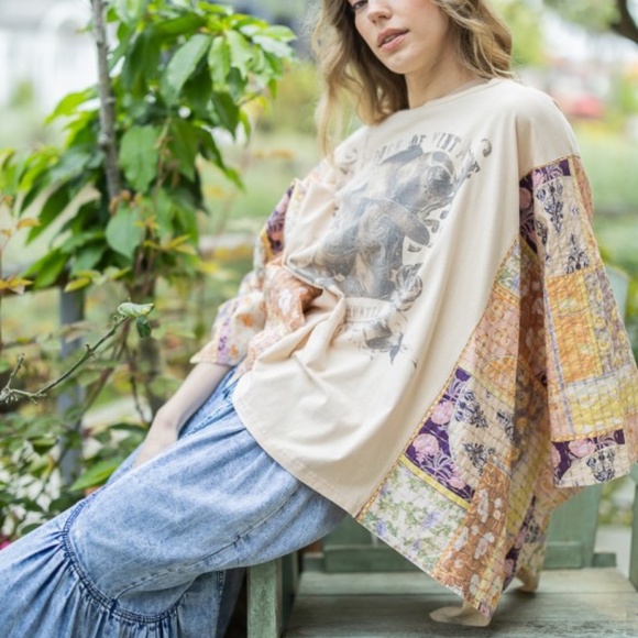 Bluevelvet Cowgirl Boots Western Kantha Cotton Sleeves Top - Picture 4 of 5